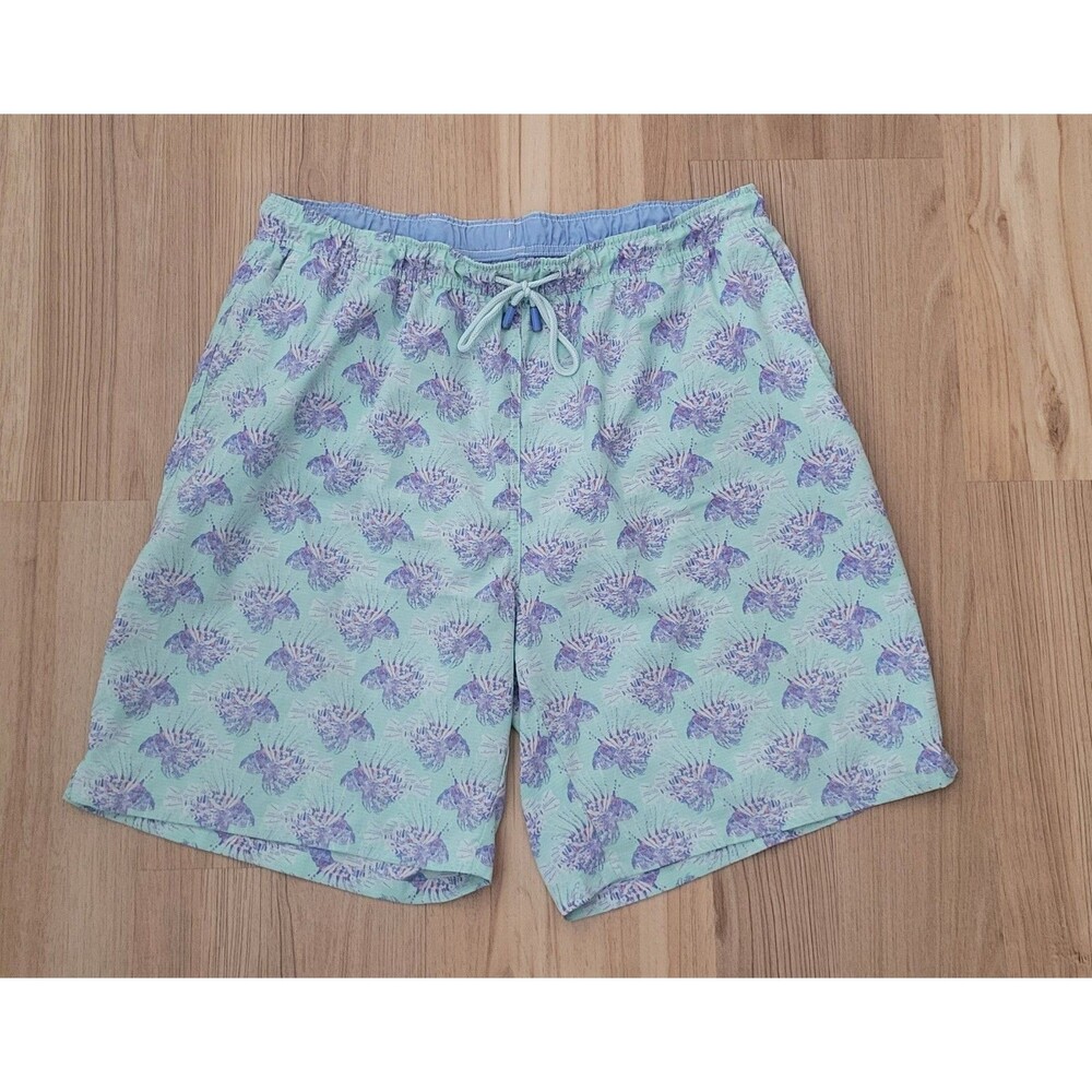 Peter Millar Swim Shorts Mens XL Blue Seaside Trunks Lionfish pattern Mesh - Picture 2 of 13